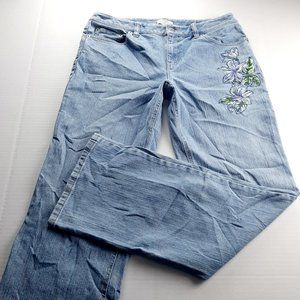 Loft Womens Bootcut Jeans Size 6 Light Wash Floral Embroidery Mid Rise Denim
